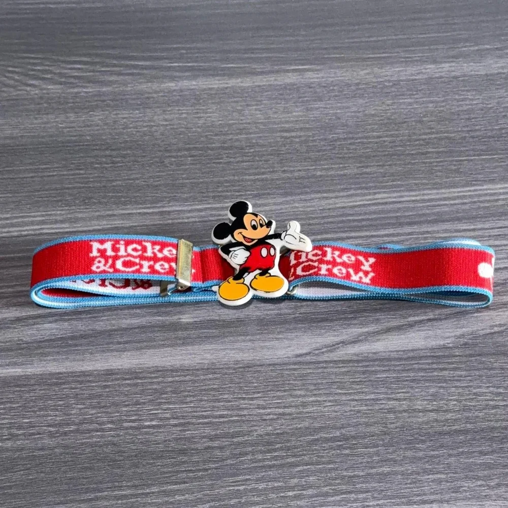 Vtg Mickey Mouse Belt Mickey & Crew Red‎ Elastic Adjustable Kids Disney Buckle